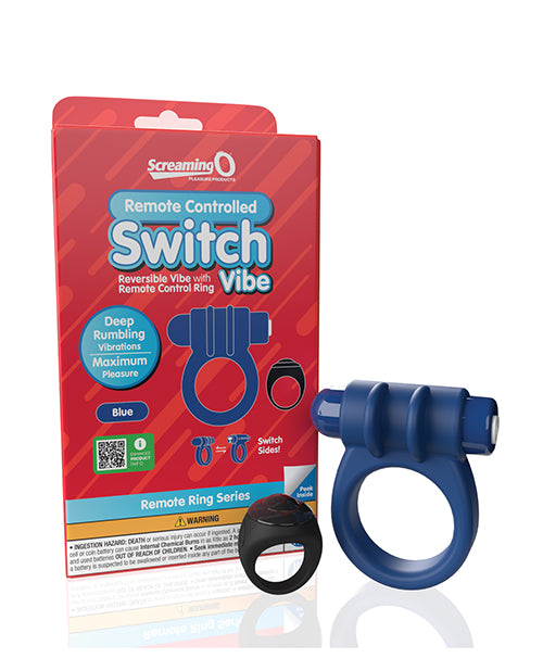 Screaming O Switch Remote Vibrating Ring, Blue - Waterproof, 10 Functions
