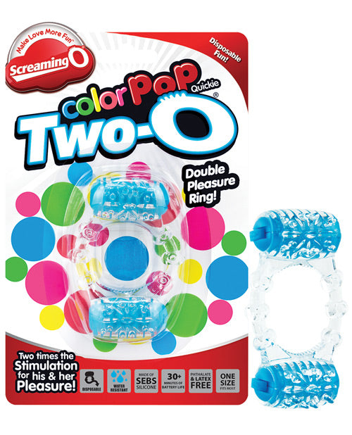Screaming O CPTWO-BU Color Pop Quickie Two-O, Blue Vibrating Pleasure Ring