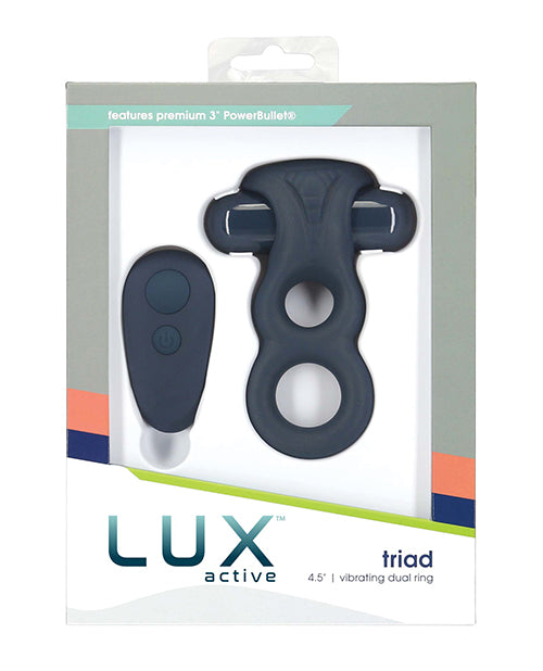 B.M.S. Lux Active Triad Vibrating Dual Ring, 4.5" - Dark Blue