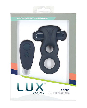 B.M.S. Lux Active Triad Vibrating Dual Ring, 4.5" - Dark Blue