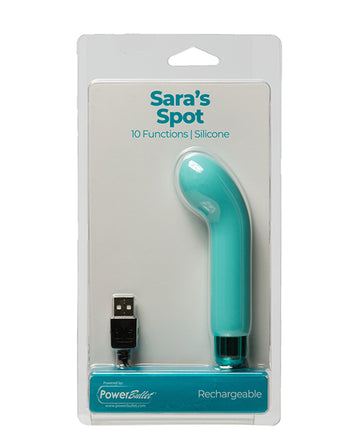 PowerBullet Sara's Spot Rechargeable G-Spot Bullet Vibrator, 10 Functions, Teal