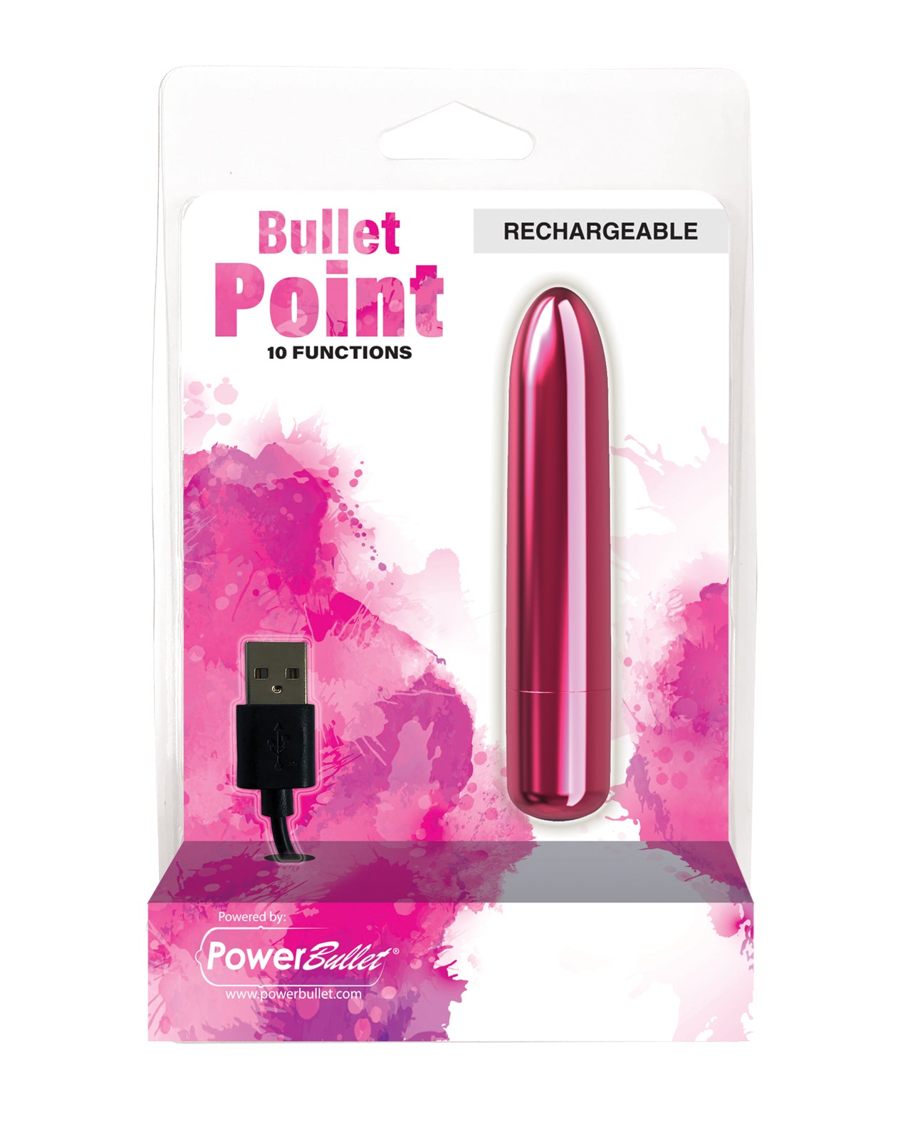 B.M.S. Enterprises 56516 Bullet Point Rechargeable Bullet, 10 Functions Pink