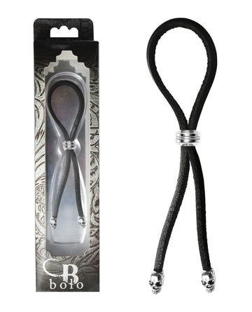 PHS International BOL092-BLK Bolo Leather Lasso Cock Ring, Silver Skull Tips