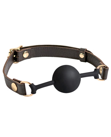 Spartacus Silicone Ball Gag, Brown Leather Strap, 43mm Breathable Silicone