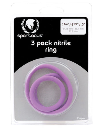 Spartacus BSPR-64 Nitrile Cock Ring Set - Purple Pack of 3