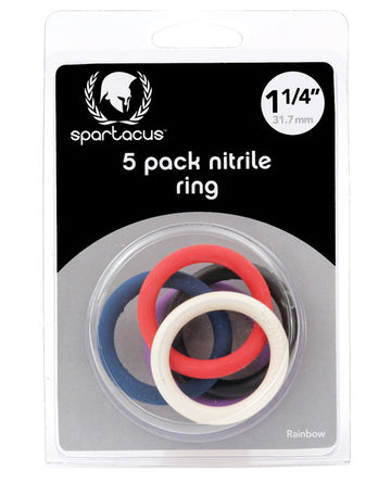 Spartacus BSPR-76 Cock Ring Set, 1.25 Inch, Assorted Colors, Pack of 5