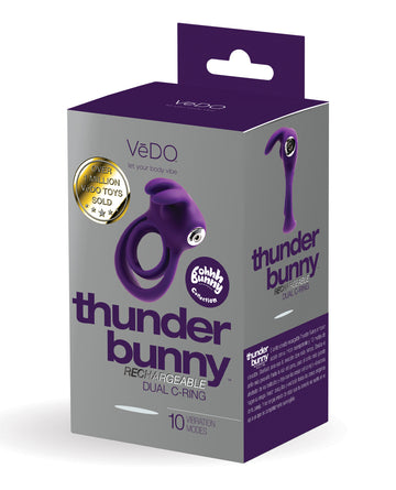 VeDo BU-0605 Thunder Bunny Rechargeable Dual Ring, 10 Vibration Modes, Purple