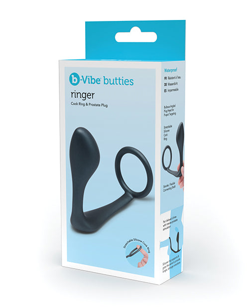 b-Vibe Butties Ringer Cock Ring & Prostate Plug, Black