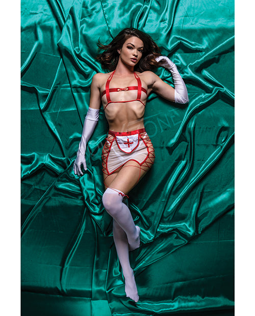 BodyZone Apparel Naughty Nurse 5-Piece Costume Set, Red/White, S/M