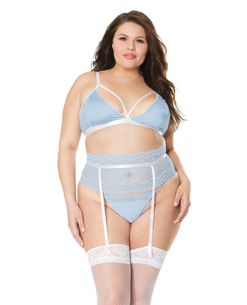Coquette International Scallop Stretch Lace Bra Garter Belt G-String Set 2X