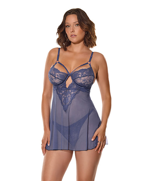 Coquette International 26105-NVY-XL Twilight Fever Lace & Mesh Babydoll, Navy XL