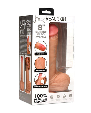 Curve Toys Jock Real Skin Silicone Dildo with Balls, 8", Ivory