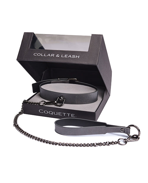 Coquette International Gunmetal Glam Collar & Leash Set, Grey