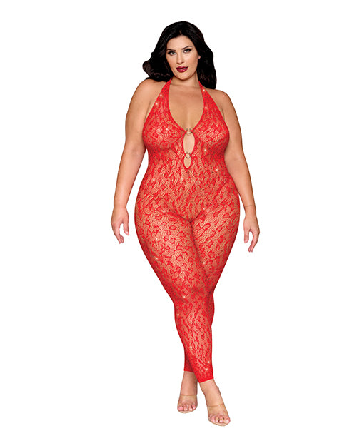 Dreamgirl 0517X O/S QUEEN Seamless Bodystocking, Red, Embellished