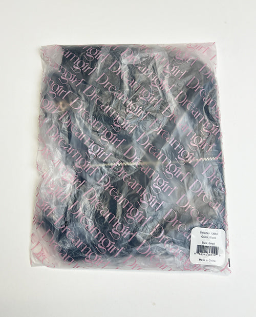 Dreamgirl International Embroidered Stretch Faux Leather and Mesh Chemise, Black, Medium