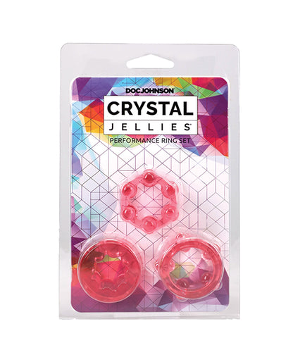 Doc Johnson Crystal Jellies Performance Ring Set, Pink, 3 Designs