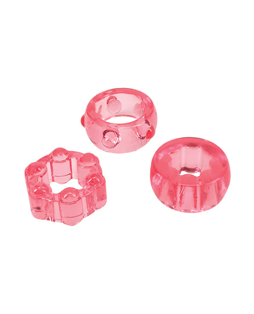 Doc Johnson Crystal Jellies Performance Ring Set, Pink, 3 Designs