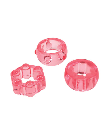 Doc Johnson Crystal Jellies Performance Ring Set, Pink, 3 Designs