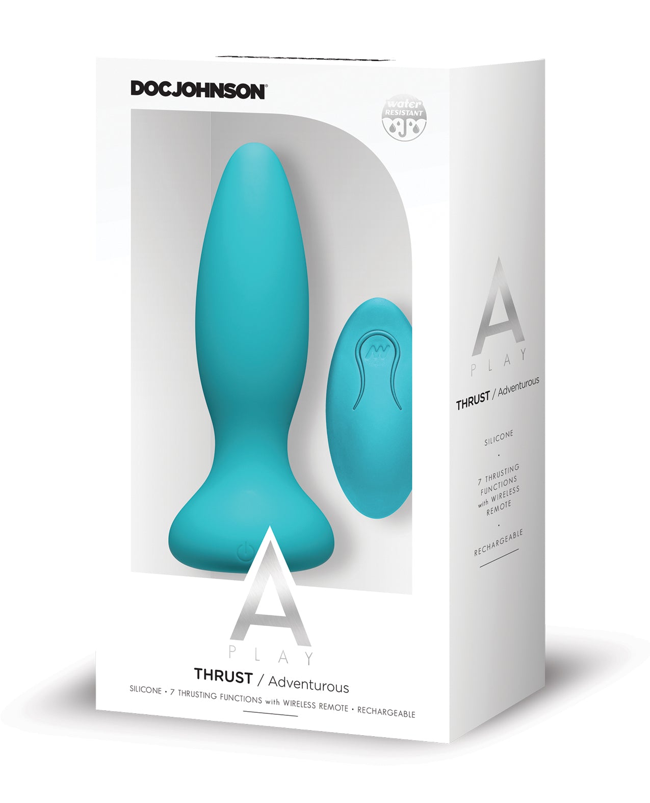 Doc Johnson 0300-08-BX Play Thrust Teal Anal Plug, Vibrating, USB-Rechargeable