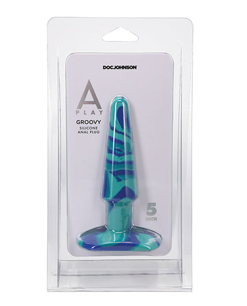 Doc Johnson 0302-06-CD Play 5" Groovy Silicone Anal Plug, Aqua