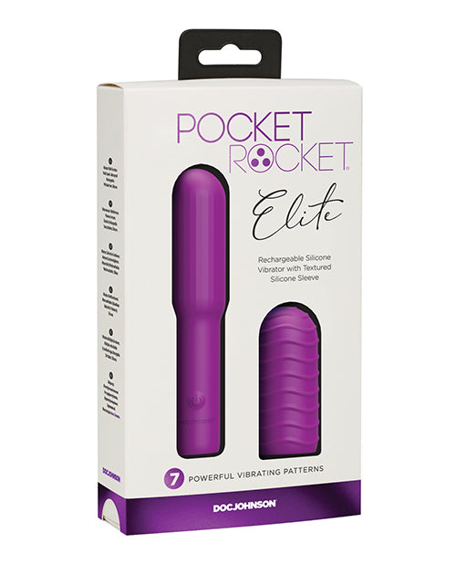Doc Johnson 0376-11-BX Pocket Rocket Elite Rechargeable, Purple, Silicone Sleeve