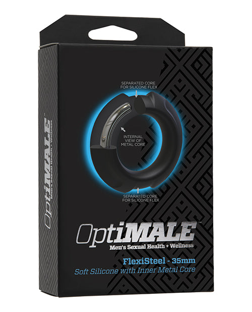 Doc Johnson 0690-34-BX OptiMale FlexiSteel Cock Ring, 35mm Black Metal Silicone