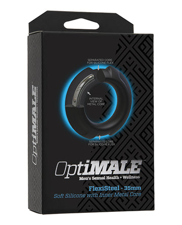 Doc Johnson 0690-34-BX OptiMale FlexiSteel Cock Ring, 35mm Black Metal Silicone