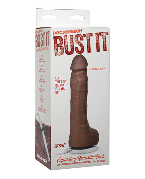 Doc Johnson Realistic Cock w/Squirting & Nut Butter, 8.5 Inch, Brown, PVC