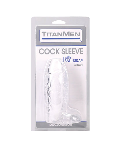 Doc Johnson TitanMen Clear TPE Sleeve with Ball Strap, 6 in.