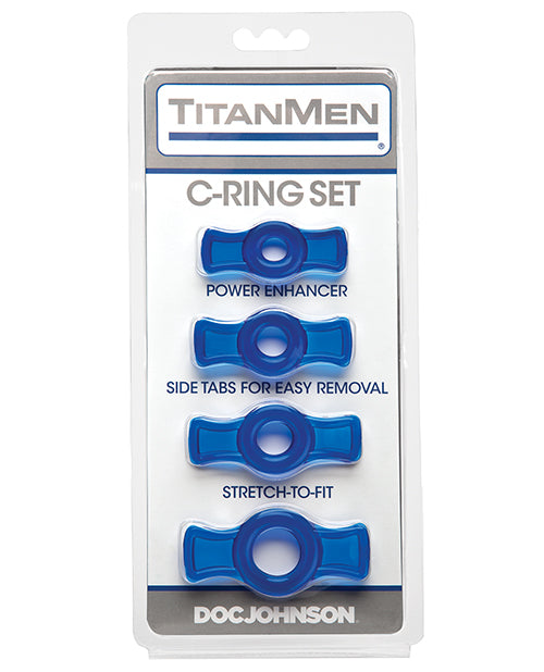 Doc Johnson TitanMen Tools Multi-Size Easy-On Cock Ring Set, Blue, Set of 4