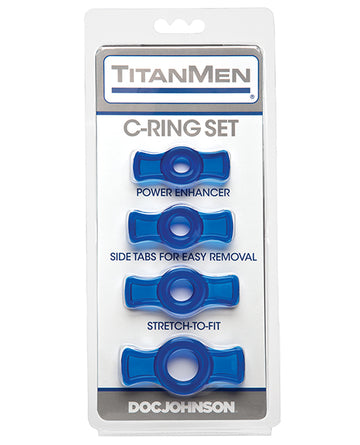 Doc Johnson TitanMen Tools Multi-Size Easy-On Cock Ring Set, Blue, Set of 4