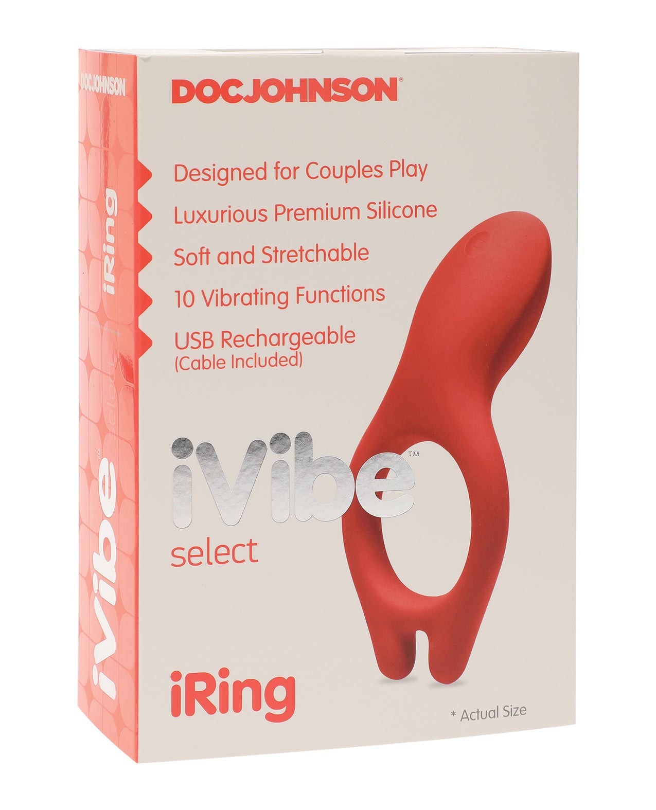 Doc Johnson 6029-02-BX iVibe Select iRing, Coral, Vibrating, 10 Settings