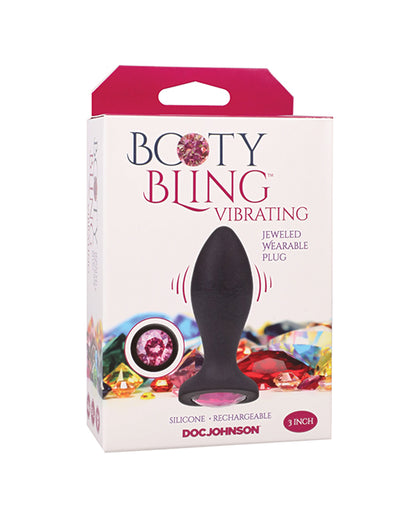 Doc Johnson Movement Bling Jeweled Vibrating Silicone Plug, Black and Pink, 3 in.