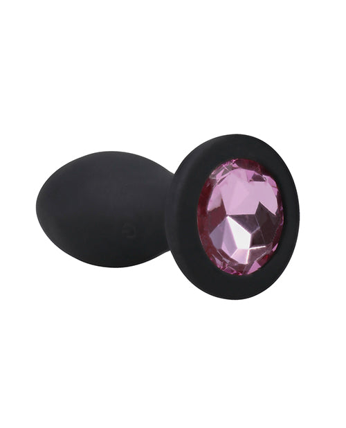 Doc Johnson Movement Bling Jeweled Vibrating Silicone Plug, Black and Pink, 3 in.