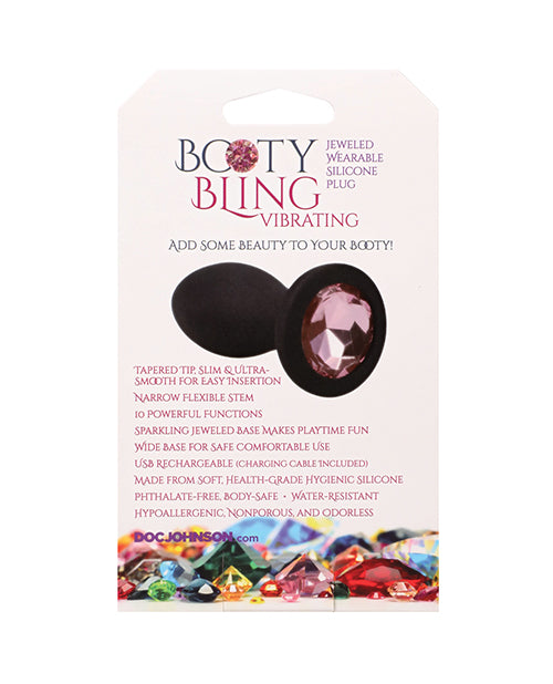 Doc Johnson Movement Bling Jeweled Vibrating Silicone Plug, Black and Pink, 3 in.