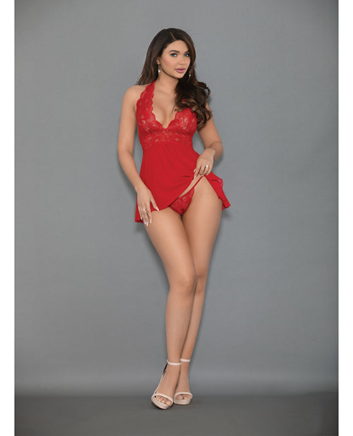 Escante, Inc 40531 Red O/S Euphoria Shorty Babydoll & Open Panty, Red, One Size
