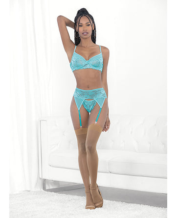 Escante Malibu 3-Piece Lace & Mesh Underwire Lingerie Set, XLarge