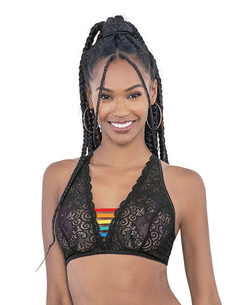 Escante Pride Lace Rainbow Strappy Top, Black One Size