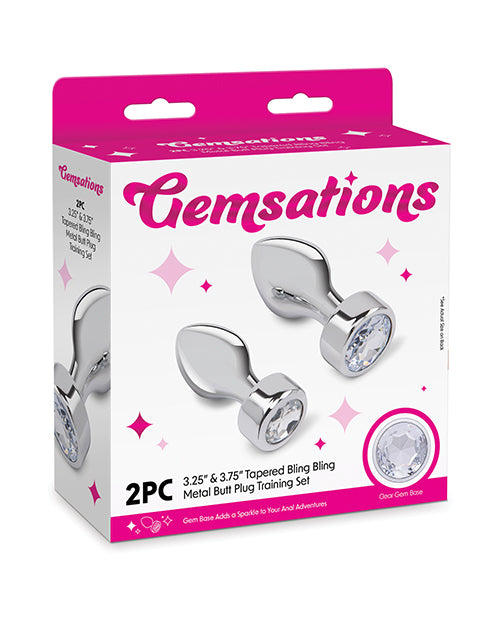 Gemsations Tapered Bling Bling Metal Butt Plug Training Set, 3.25" & 3.7"
