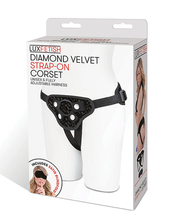 Electric Lux Fetish Diamond Velvet Strap-On Corset, Black - Adjustable Fit