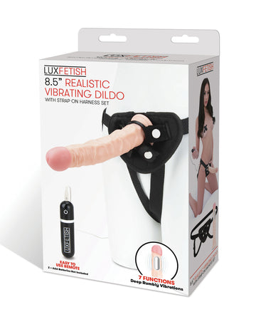 Lux Fetish 8.5" Realistic Vibrating Dildo Strap-On Set, 7 Functions