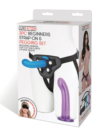 Lux Fetish 3-Piece Beginners Strap-On & Pegging Set, Multi-Color