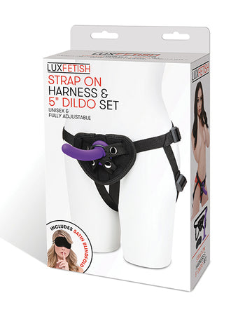 Electric LF1378 Lux Fetish Dildo & Harness Set, 5-inch, Purple