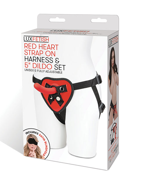 Electric Lux Fetish Red Heart Strap-On Harness & 5-Inch Purple Dildo Set