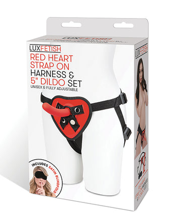 Electric Lux Fetish Red Heart Strap-On Harness & 5-Inch Purple Dildo Set