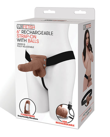 Electric LF5213 BRN Lux Fetish 6-Inch Strap On, Vibrating, Brown