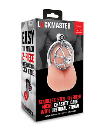 Lockmaster Stainless Steel Inverted Micro Chastity Cage with Urethral Straw