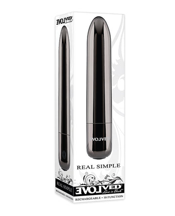 Evolved Real Simple Rechargeable Bullet Vibrator, Black Chrome, 10-Speed