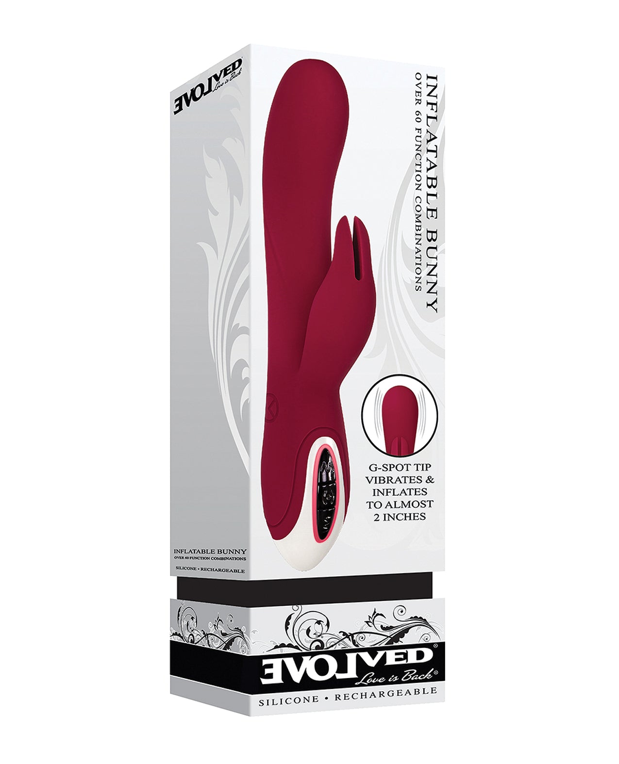 Evolved EN-RS-5576-2 Inflatable Bunny Dual Stim Rechargeable, Burgundy