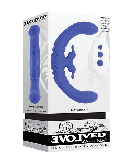 Evolved Lovebirds Double Vibe, Rechargeable Silicone with Remote Control - Blue